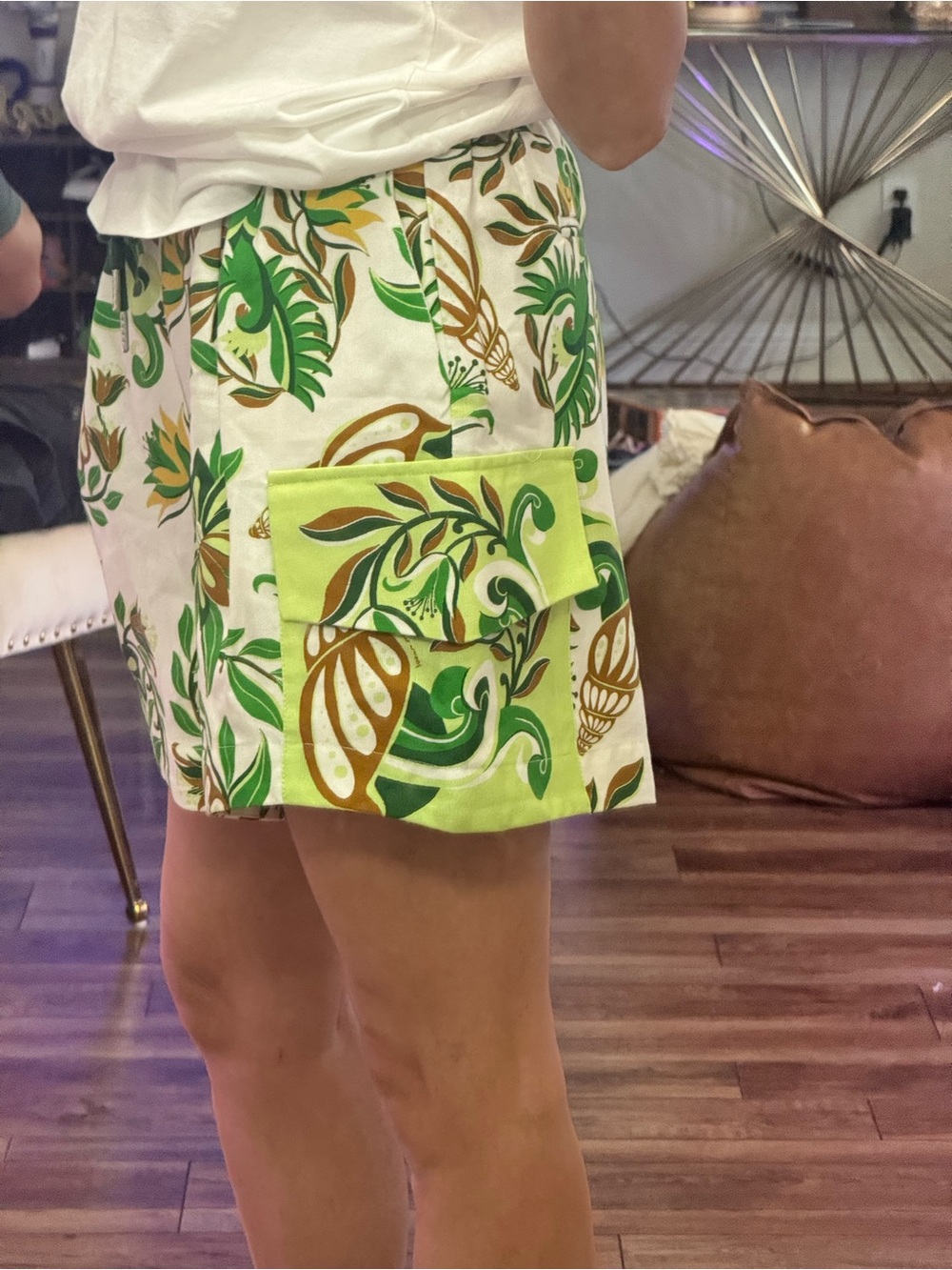 FARM Rio Green & White Floral Cargo Shorts